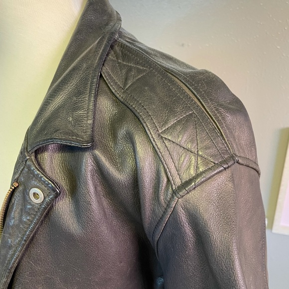 Chevignon Paris Vintage Black Thick Leather Bomber Aviator Coat - Picture 6 of 17
